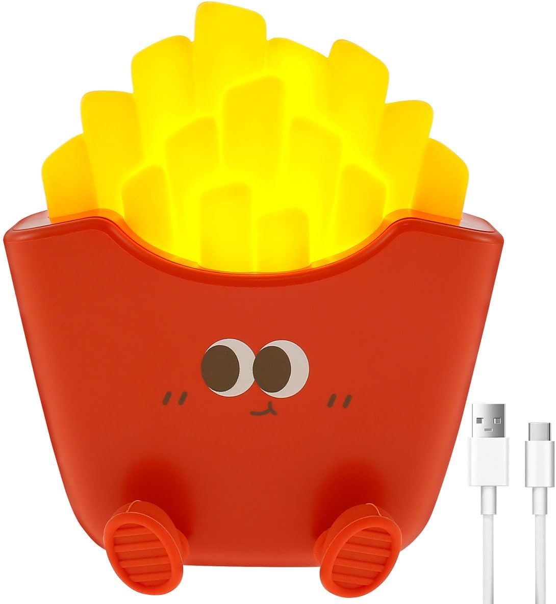 Luz nocturna con forma de papas fritas, 1200 mAh linda luz de noche para dormitorio de niñas, luz táctil recargable con función de sincronización de