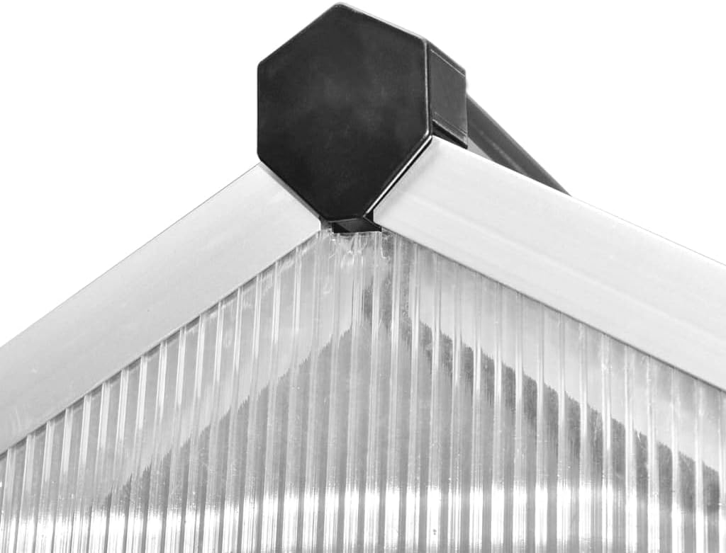vidaXL Amplio invernadero – 113.3 pies cuadrados – Paneles de aluminio reforzado y policarbonato resistente a los rayos UV con sistema de canalón y