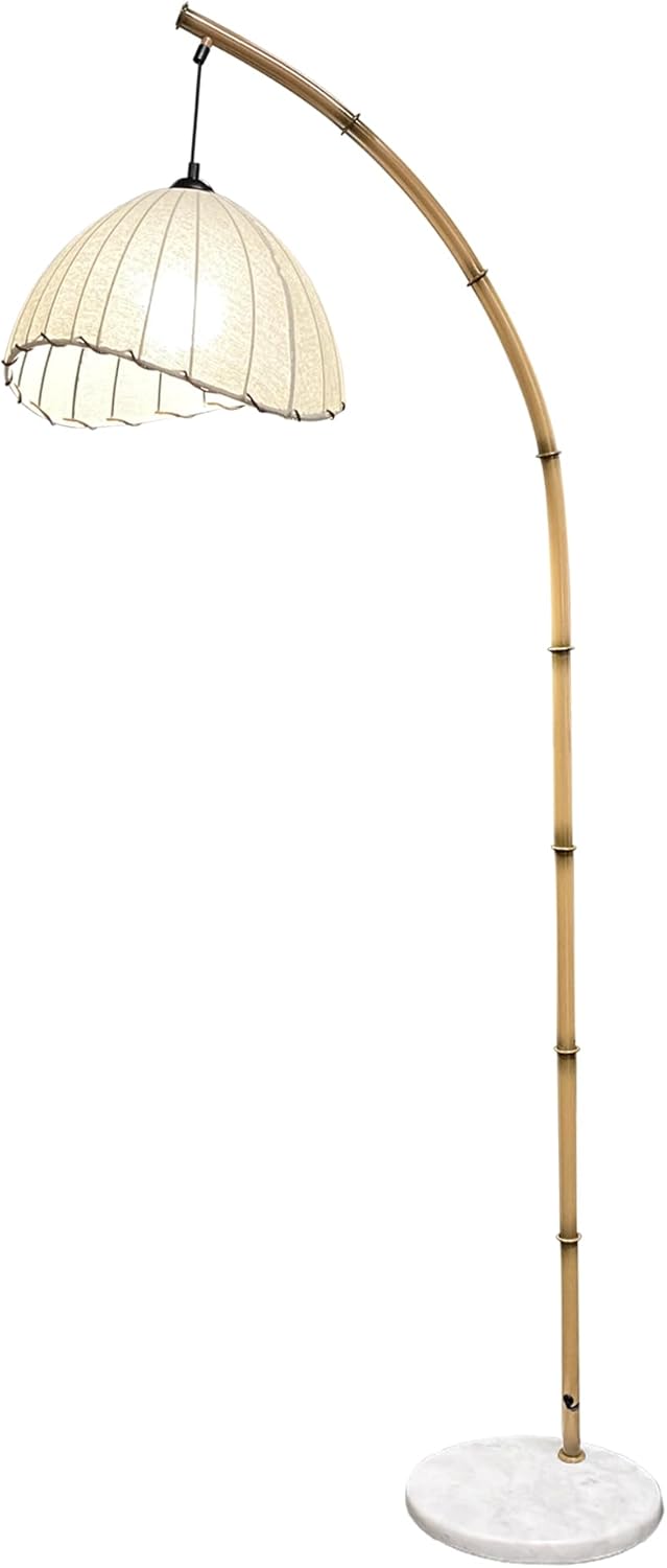 Lámpara de pie retro de bambú para sala de estar, lámparas de lectura altas, lámpara vertical colgante bohemia moderna estilo ratán antiguo para