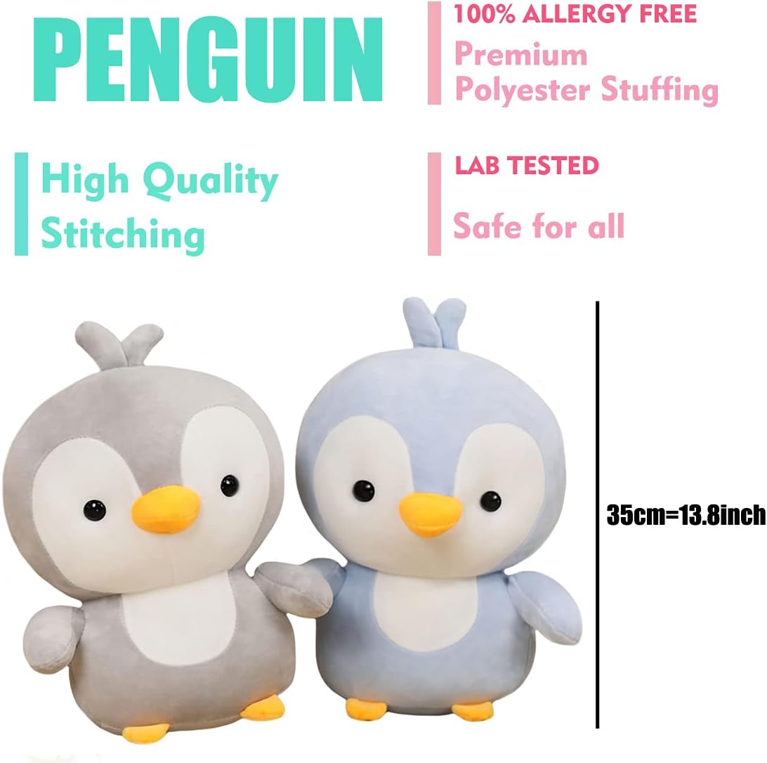 ELAINREN Cuddly – Pingüino de peluche de pingüino gris, lindo pingüino azul alegre, regalos para Navidad y Halloween, 13.8 pulgadas (solo para