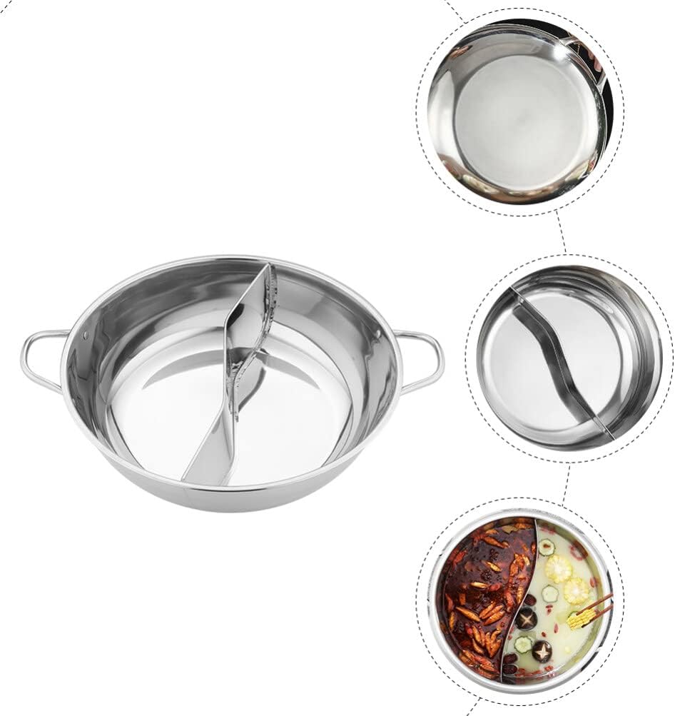 Tofficu Olla caliente con divisor, olla dividida de acero inoxidable de 11 pulgadas, olla caliente olla doble para estufa de inducción de gas