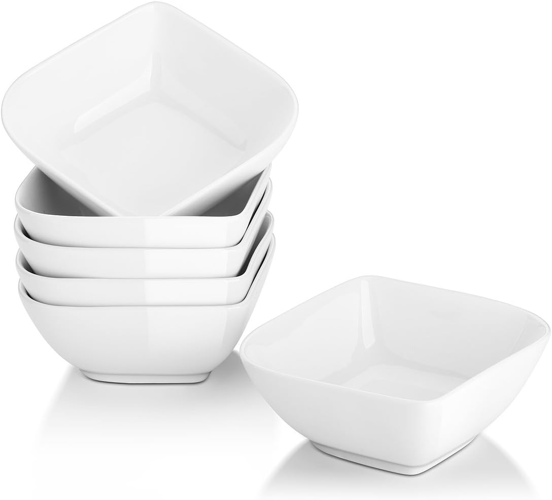 DOWAN Ramekins – Juego de 6 recipientes pequeños para servir, 8 onzas, cuencos de postre, cuencos cuadrados de porcelana, moldes individuales para