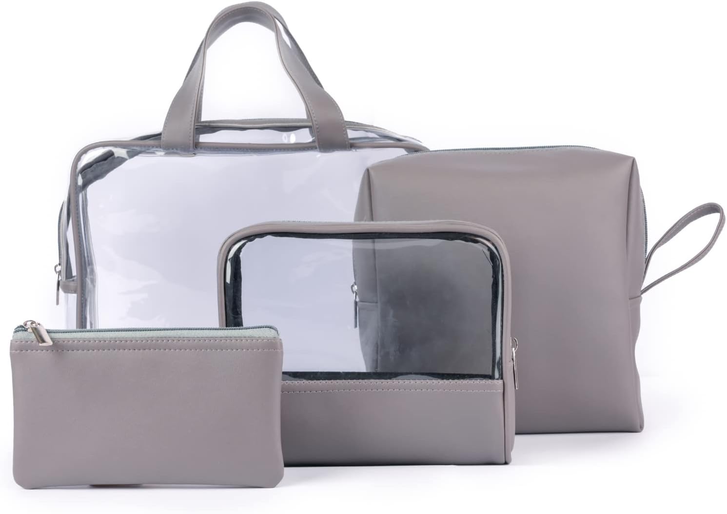 Nestasia Juego de 4 bolsas de viaje multiusos de cuero vegano para almacenamiento  Bolsas de cosméticos con cremallera, organizadores de maquillaje