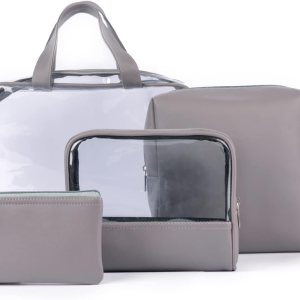 Nestasia Juego de 4 bolsas de viaje multiusos de cuero vegano para almacenamiento Bolsas de cosméticos con cremallera, organizadores de maquillaje Nestasia Juego de 4 bolsas de viaje multiusos de cuero vegano para almacenamiento Bolsas de cosméticos con cremallera, organizadores de maquillaje