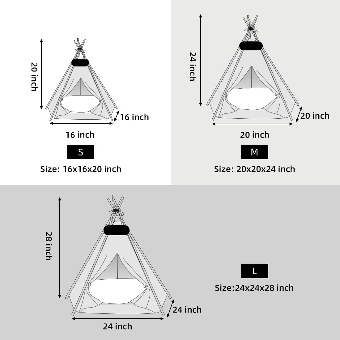 Mooipet Tienda de campaña tipi para mascotas para perros y gatos, cama para perros con cojín grueso, casa de juegos extraíble y lavable