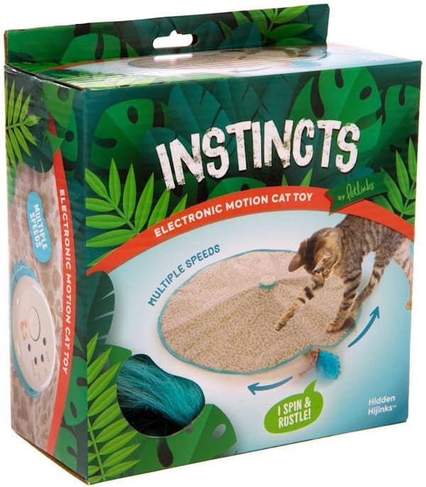 Instincts by SmartyKat Hidden Hijinks Hidden Motion Teaser Wand – Juguete automático interactivo para gatos, funciona con pilas, estampado de