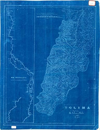 Mapa histórico pictórico Tolima (Colombia) 1920, Tolima hoy divido en Tolima y Huila, Reproducción Vintage Antigua 24.0 x 29.9in.