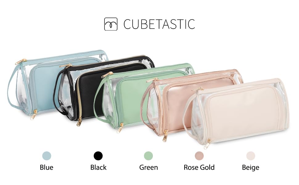 CUBETASTIC Bolsa de maquillaje transparente, estuche de cosméticos transparente, bolsa de maquillaje de viaje con cremallera, bolsa de aseo pequeña