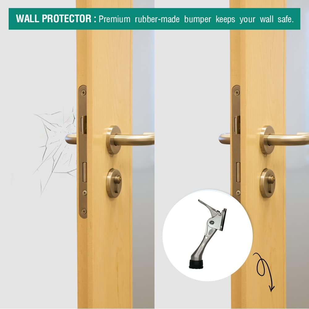HASHI – Tope para puerta de un solo toque, de 4 pulgadas, con pata de goma de altura ajustable.