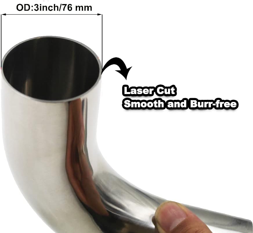Codo de curva de escape 90 grados, grosor de pared de 16GA0.063 in, radio de curvatura 1.5D, acero inoxidable SS304 (3 pulgadas)