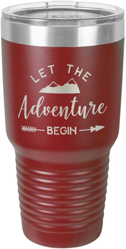Let The Adventure Begin – Vaso de 30 onzas con popote y tapa superior deslizante  Taza de viaje de acero inoxidable  Comparar con Yeti Rambler