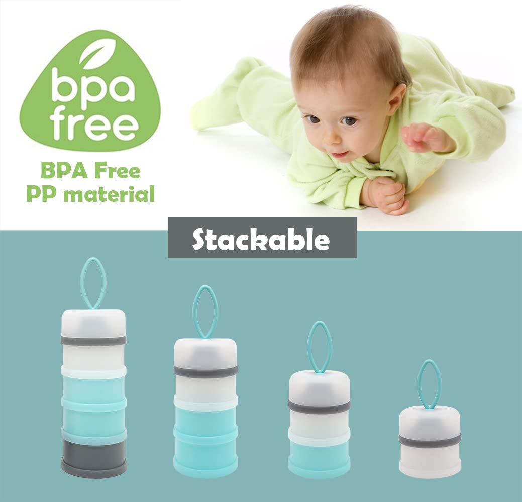 Dispensador de fórmula para bebés, contenedor de fórmula, contenedor dispensador de leche en polvo, sin BPA, 4 capas de 2 paquetes, contenedor de