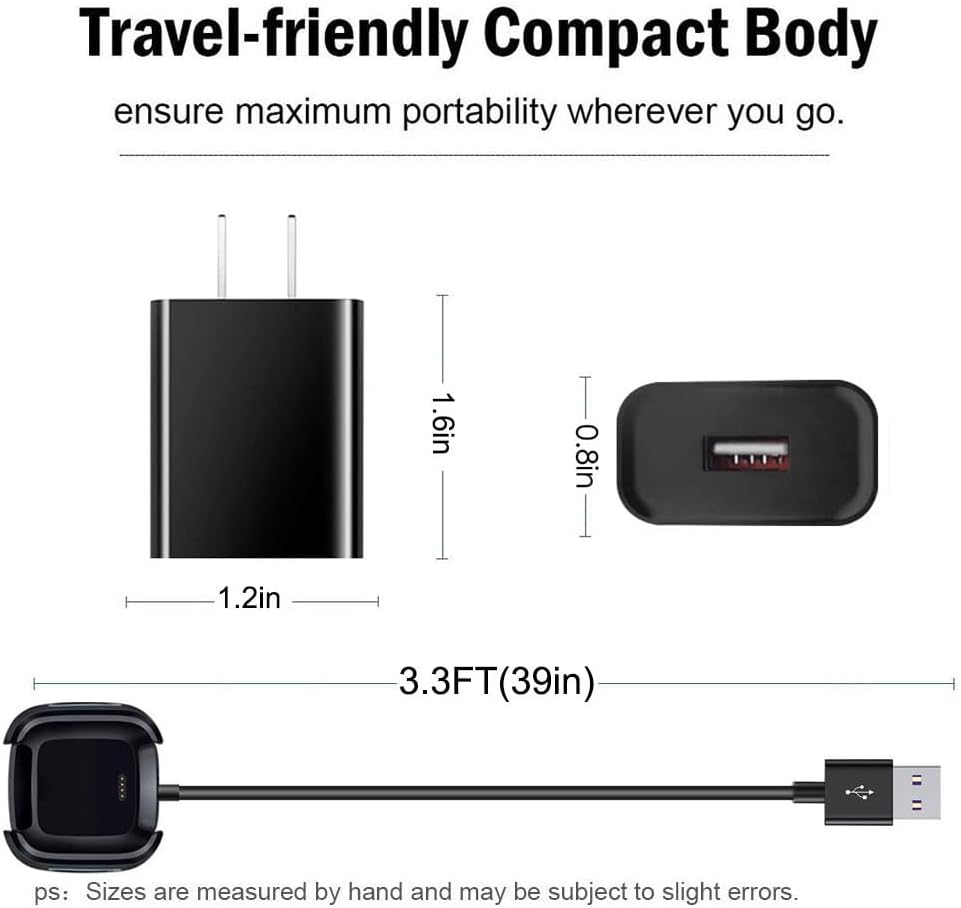 Cargador de pared para Fitbit Versa 2, cable de cargador Fitbit Versa 2, adaptador de reloj inteligente Versa 2, bloque de carga y base de carga