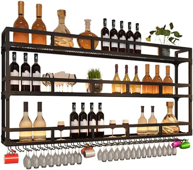 Estante LED montado en la pared para copas de vino, estantes de bar, estantes flotantes de metal, copa colgante al revés para botellas de licor,