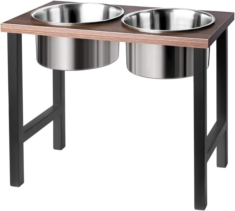 Cuenco elevado para perros, cuenco elevado para perros, soporte de hierro para perros y 2 cuencos de acero inoxidable para perros, cuenco de acero