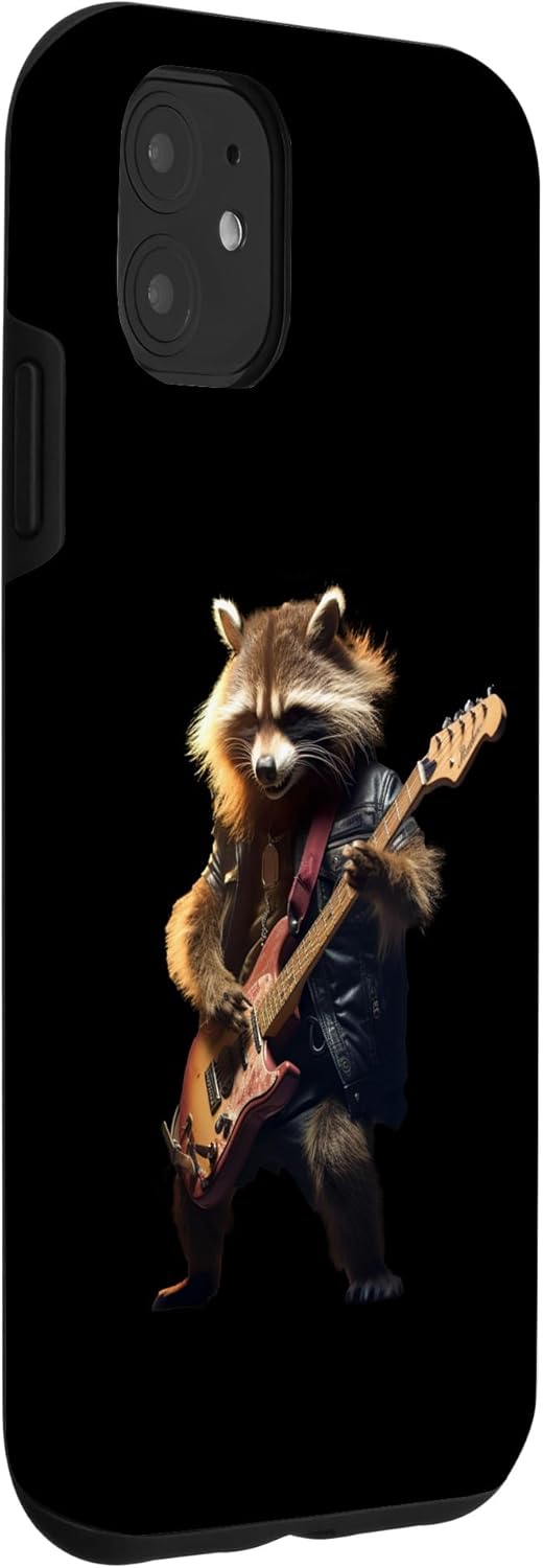 iPhone 11 Rock Racoon tocando la guitarra – Funda divertida de mapache de guitarra