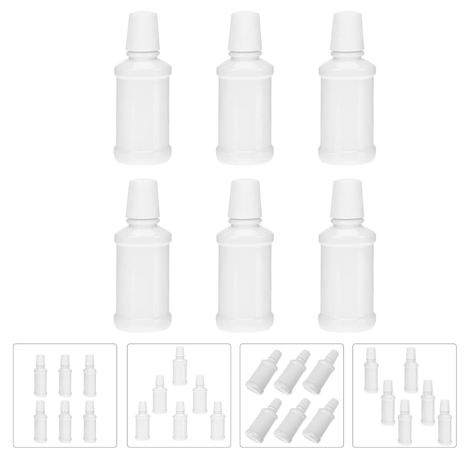 Botella de maquillaje de viaje, 6 botellas vacías de enjuague bucal de plástico, botellas planas vacías de viaje, envases de botellas para viajes al