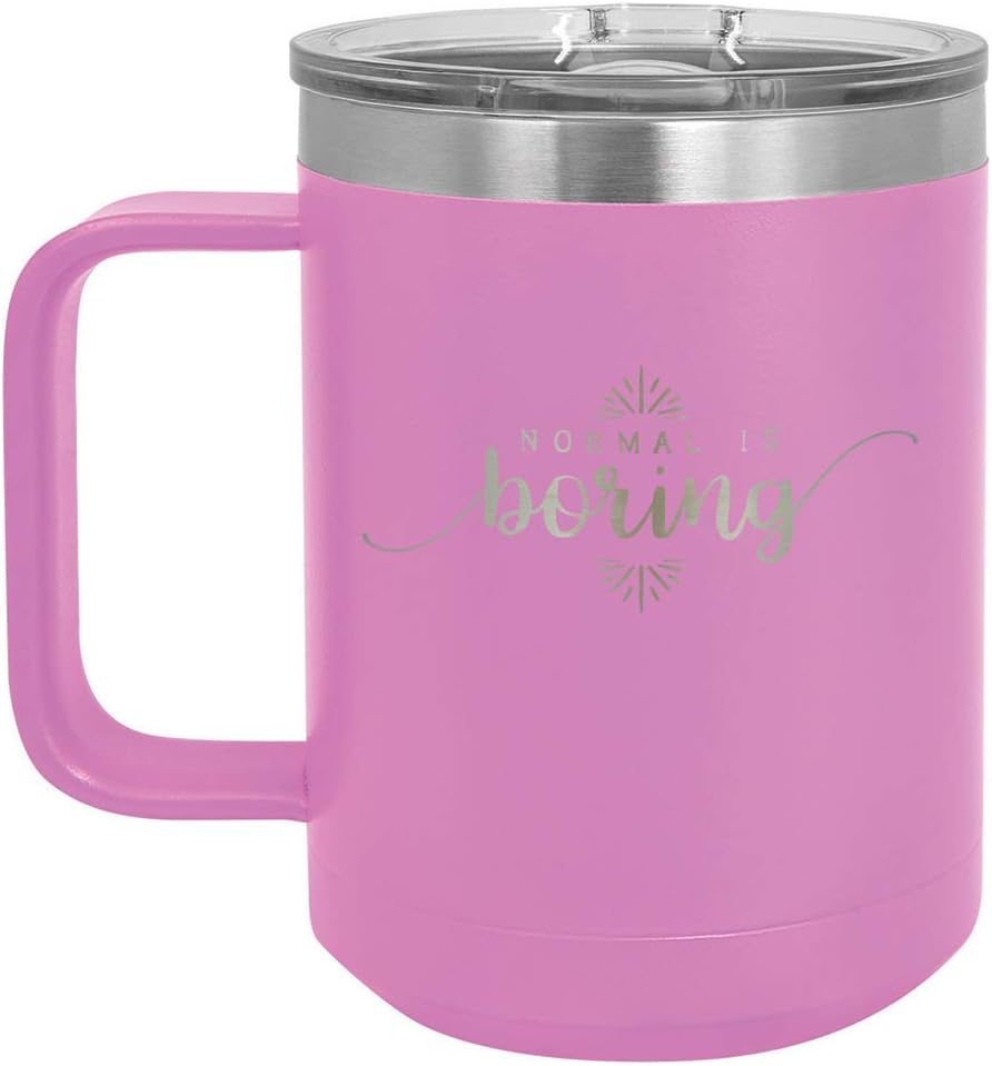 ONLYGIFTS.COM – Taza de café con tapa deslizante (13.0fl oz), diseño con texto “Normal is boring”, Rosado claro