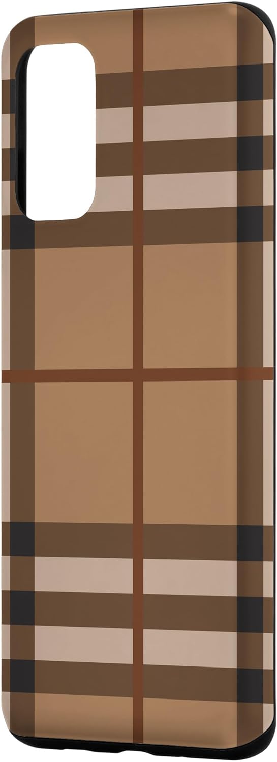 Galaxy S20+ Diseño de patrón de cuadros a rayas marrón y marrón para funda