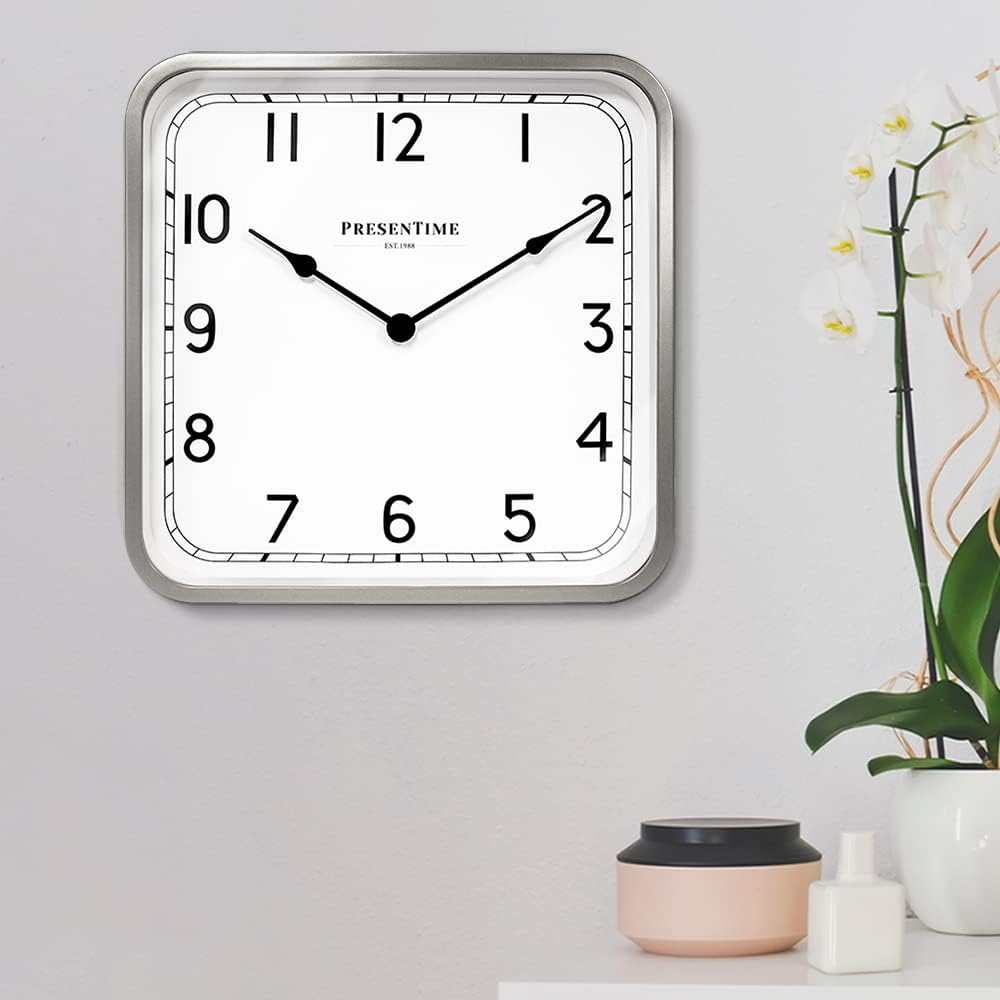Presentime & Co. Reloj cuadrado moderno Anton de 16 pulgadas, silencioso, sin tictac, arte de pared y reloj para decoración del hogardecoración de