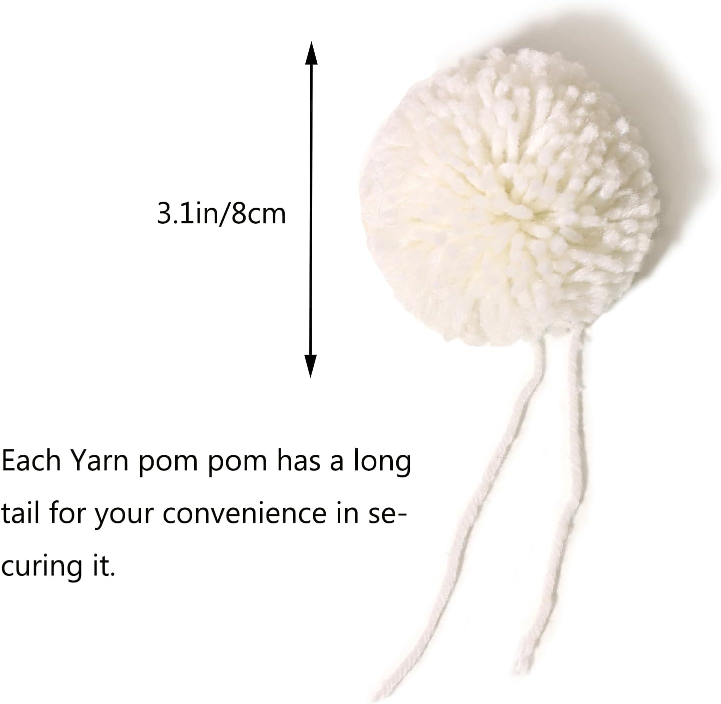 Paquete de 12 pompones de hilo para sombreros de 3.1 in a 3 pulgadas, suministros de fiesta, hechos a mano, accesorios decorativos (blanco)