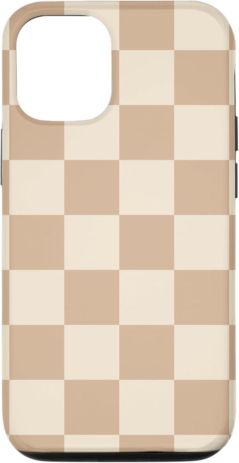 Funda de tablero de ajedrez marrón beige claro para iPhone 14 Pro
