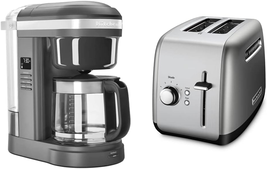 KitchenAid KCM1208DG – Cafetera con cabezal de ducha en espiral de goteo, 12 tazas, gris mate y tostadora KMT2115, 2 rebanadas