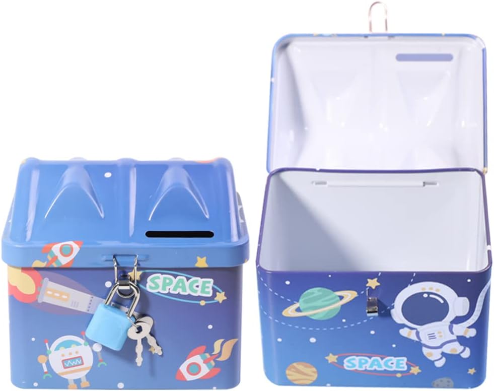 Beavorty Caja de 2 piezas de alcancía para ahorrar dinero, tarro de billetes de lata de dulces de Navidad para niños, tarro de dinero seguro para