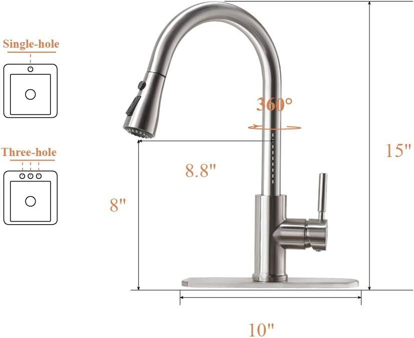 Grifo de cocina de níquel cepillado, Grifo de fregadero de cocina, Grifo de fregadero, Grifo de cocina extraíble, Grifo de cocina de bar, Grifo de