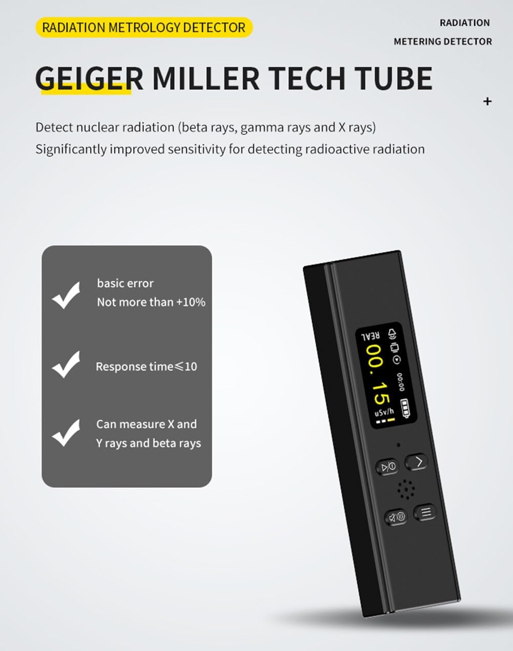 Digital Geiger Counter Detector de radiación nuclear portátil Dosímetro Alfa Beta Gamma Detección de rayos X Detector radiactivo profesional de alta