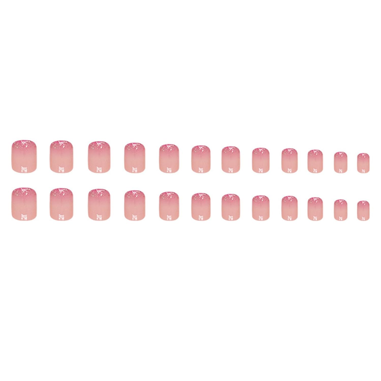 Uñas postizas cuadradas a presión, uñas postizas cortas de color rosa degradado, con diseño de purpurina rosa, lindo cobertura completa, uñas