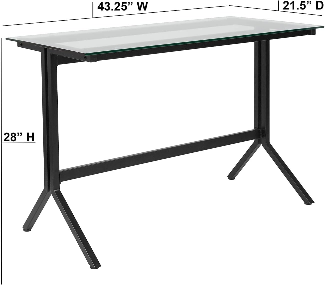 Flash Furniture Highland Collection – Escritorio de cristal para computadora con marco de metal negro