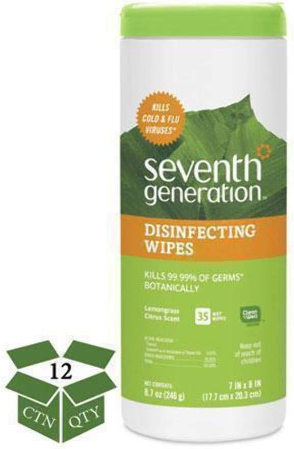 Seventh Generation 22812 Toallitas desinfectantes botánicas, 8 x 7, blanco, 35 unidades, 12caja