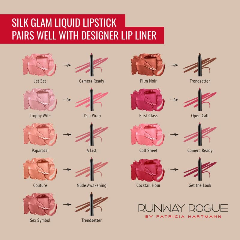 Runway Rogue Lápiz labial líquido Silk Glam, lápiz labial de bronce dorado esmerilado de larga duración, ‘Film Noir’