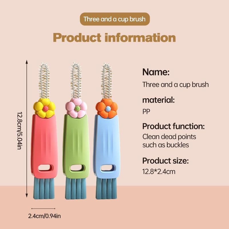 3 in 1 Cup Lid Cleaning Brush, 2024 New Portable Crevice Cleaning Brush Set for Baby Bottle Gap Tight Spaces Cup, Multifunctional Cleaning Brush Cup