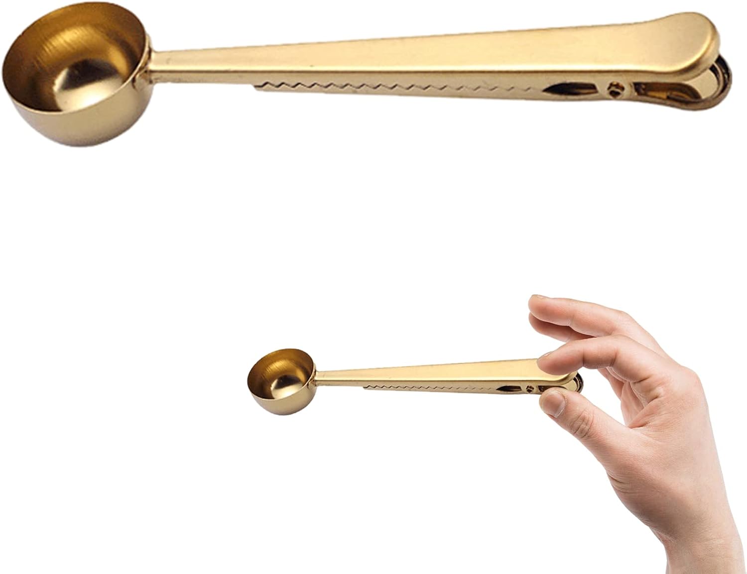 Clip de cuchara de café, cucharada de acero inoxidable, cuchara medidora de café, clip de bolsa de sellado para té, café (dorado)