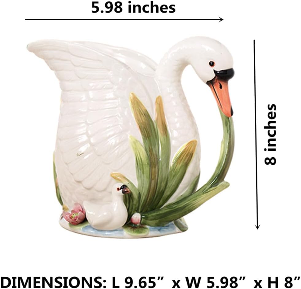 FORLONG Jarra de cerámica para agua, diseño de cisne blanco pintado a mano, soporte para ramo de decoración del hogar, 8 pulgadas de alto