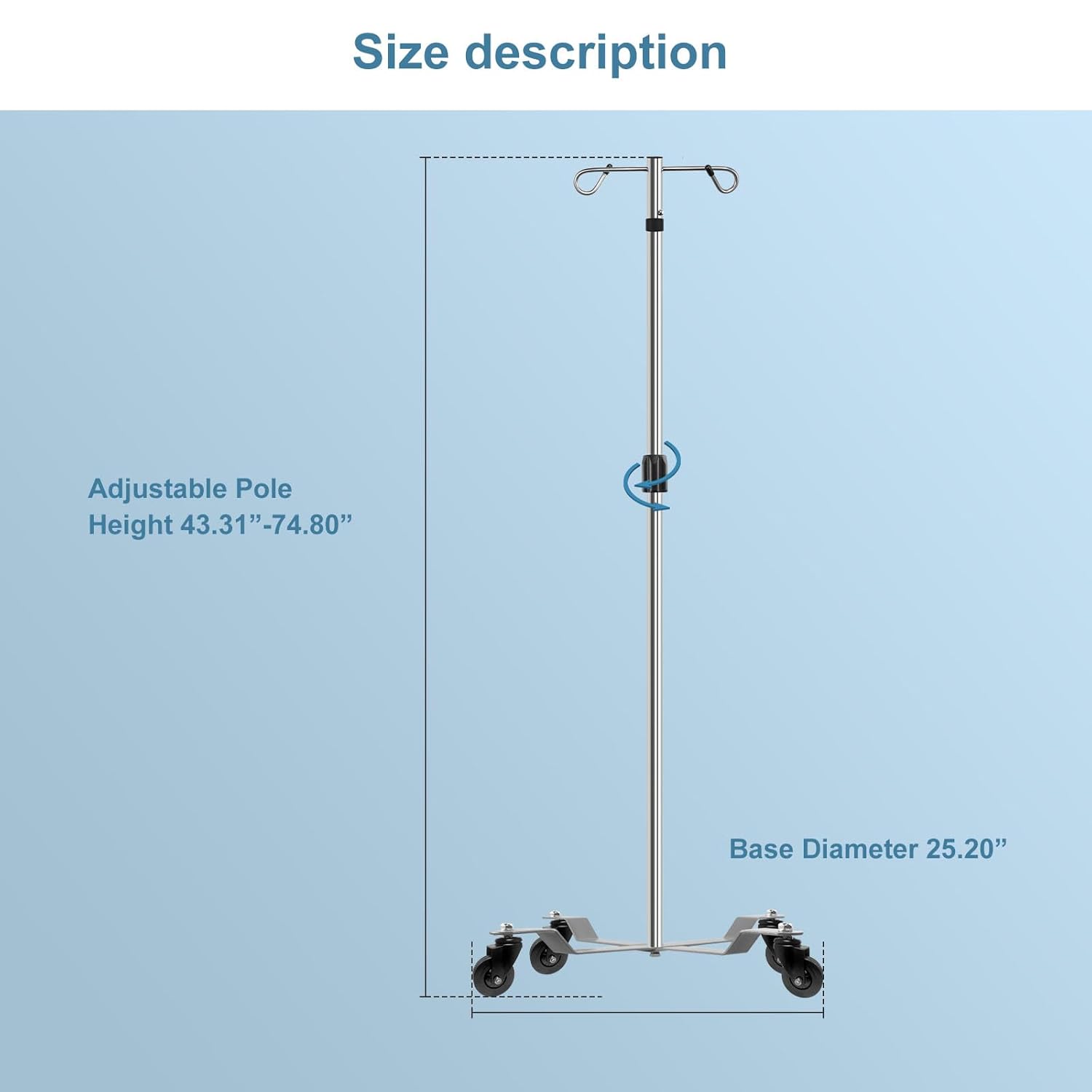 IV Postes IV Soportes 2 Ganchos 4 Patas Portátil Rodante con Acero Inoxidable Altura Ajustable 2PCS