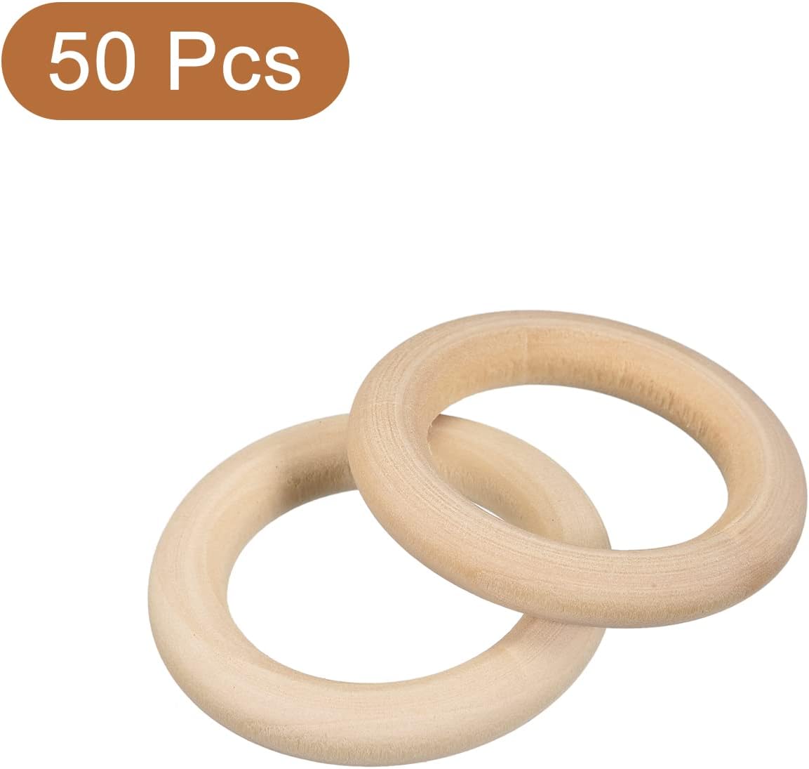 uxcell 50 anillos de madera natural de 1.575 in (1.6 pulgadas), círculos de madera lisa sin terminar de 0.276 in de grosor para manualidades, tejer,