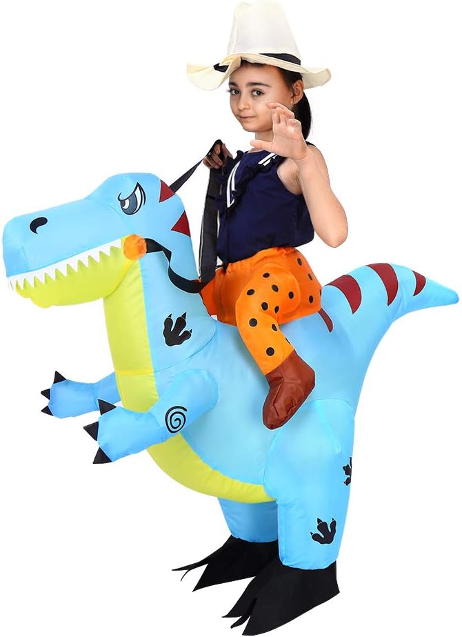 Tackview Disfraz inflable de dinosaurio de Halloween para niños, disfraz inflable de dinosaurio para montar – azul – fiesta de Halloween cosplay