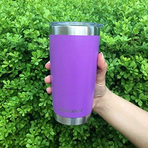 CHILLOUT LIFE Vaso de acero inoxidable de 20 onzas con tapa, taza de café aislada al vacío de doble pared con tapa a prueba de salpicaduras y popote