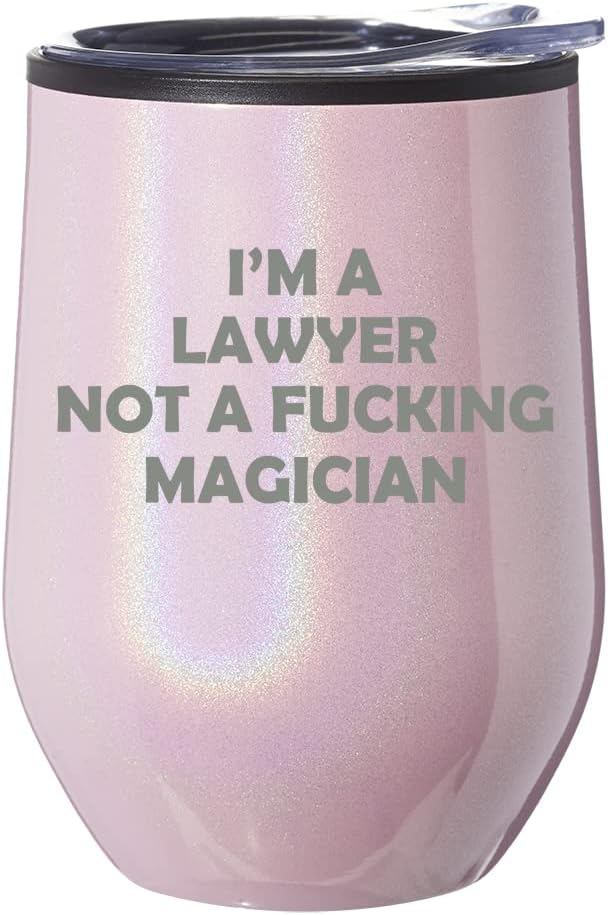 Vaso de vino sin tallo, taza de viaje para café con tapa, regalo con texto en inglés “I’m A Lawyer Not A Magician” (Con la frase “I’m A Lawyer Not A