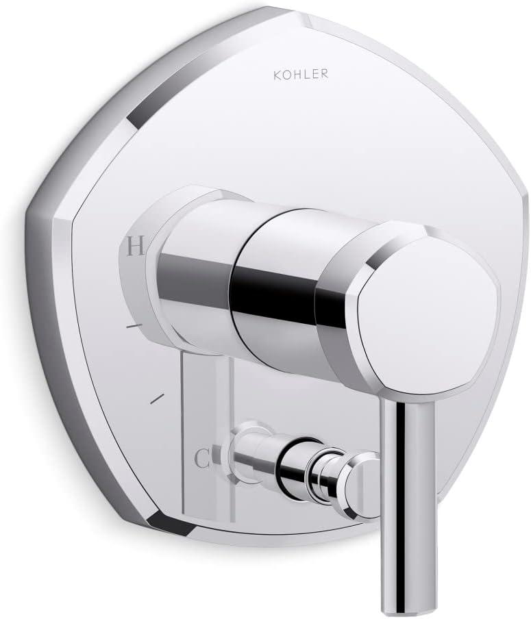 Kohler T27044-4-CP Occasion Rite-Temp embellecedor de válvula de ducha con desviador y manilla de palanca, cromo pulido