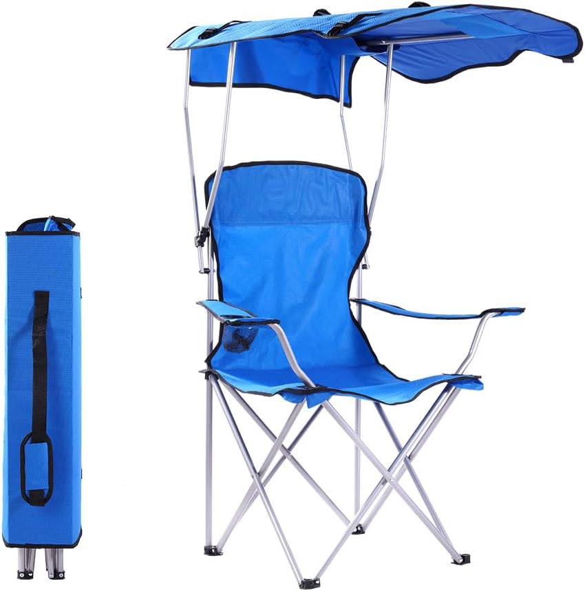 CozyBox – Silla portátil con toldo de sombra, sillas de playa para adultos, toldo, asiento de campamento y sillas plegables para exteriores, sillas
