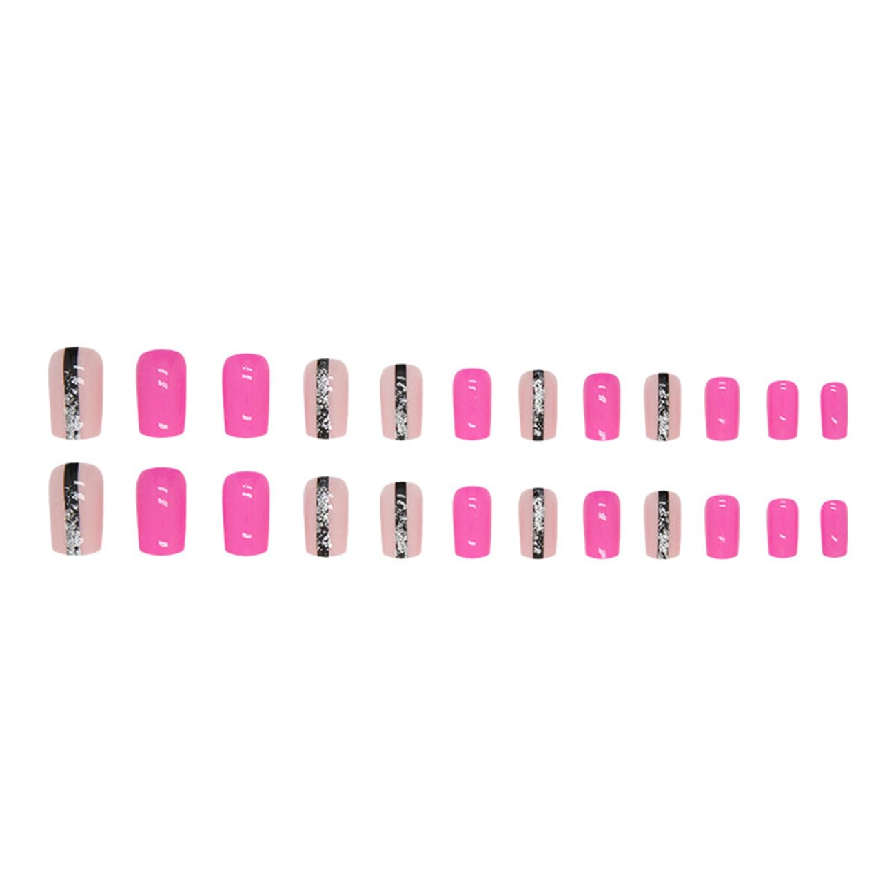 24 uñas postizas a presión, color rosa brillante con diseños, uñas postizas de cobertura completa, uñas postizas de acrílico artificiales, uñas