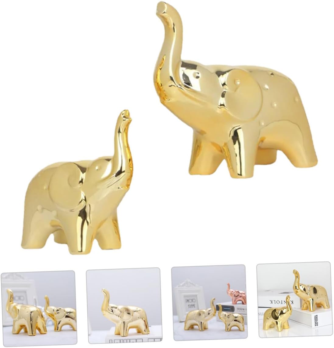Abaodam 6 piezas de elefante bebé chapado en oro adorno elefante miniatura riqueza suerte estatua jardín elefante estatua fantasma elefante salvaje