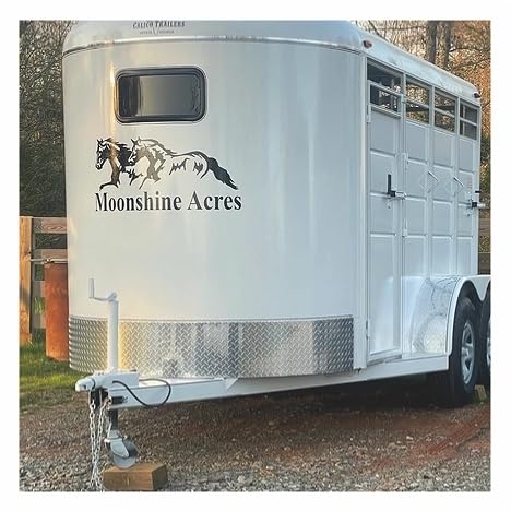Horse Trailer Decal Sticker Custom Name and Running Horses Vinyl Decal Graphic 16×36