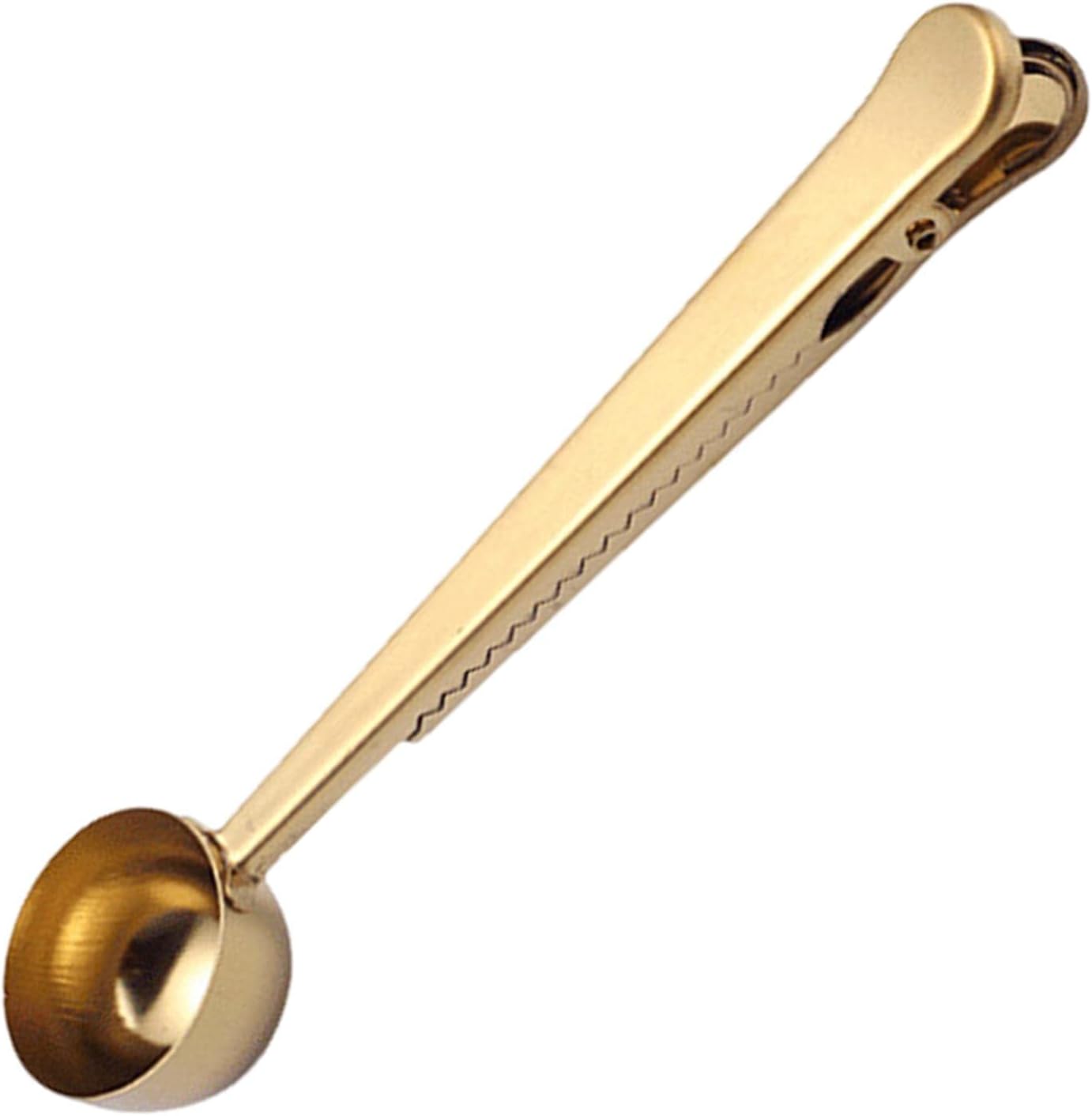 Clip de cuchara de café, cucharada de acero inoxidable, cuchara medidora de café, clip de bolsa de sellado para té, café (dorado)