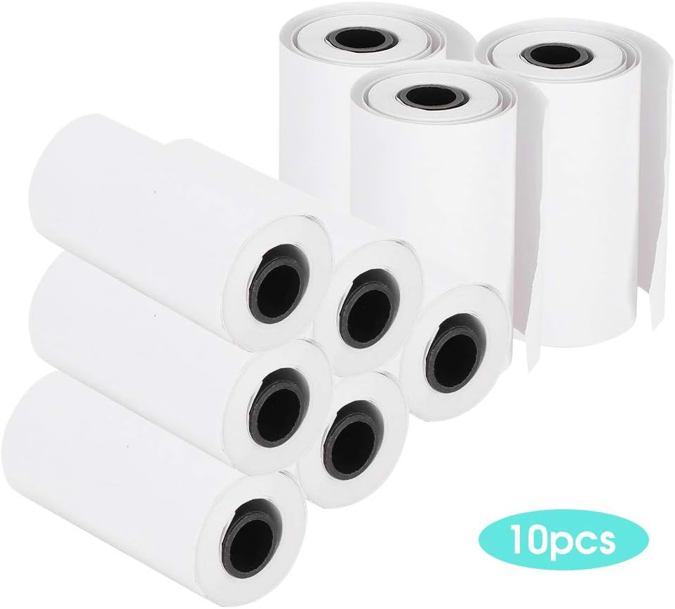 Papel térmico de 10 rollos, negro sobre blanco, papel de impresora térmica para impresora de bolsillo Bluetooth, longitud de 19.7ft por rollo, ancho