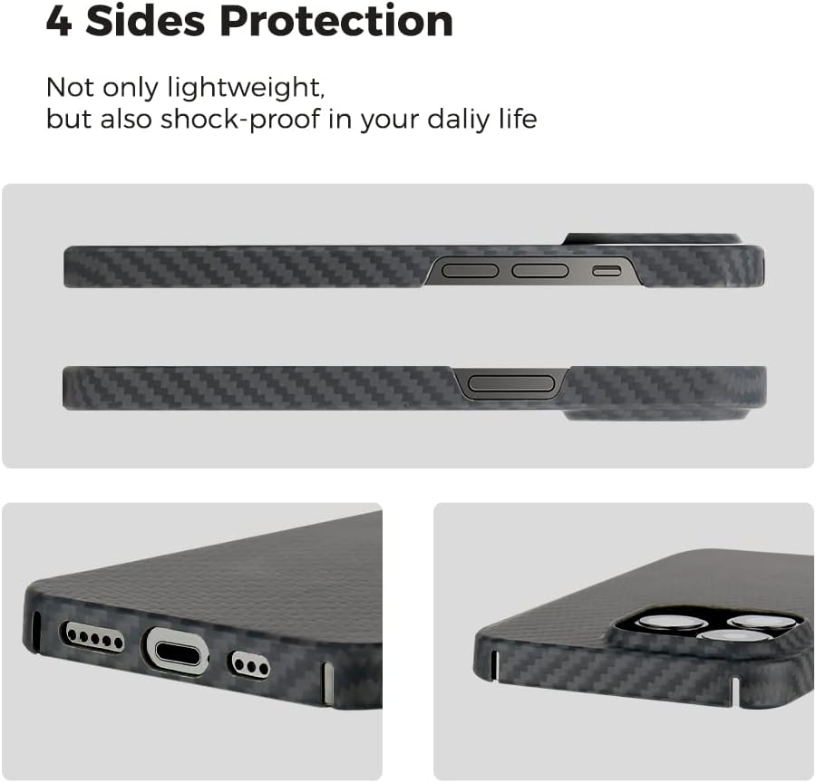MONOCARBON Funda de fibra de aramida real para iPhone 14 Pro de 6.1 pulgadas, compatible con Magsafe Ultra delgada y ligera, antiarañazos, aramida